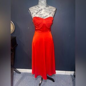 Red midi satin dress